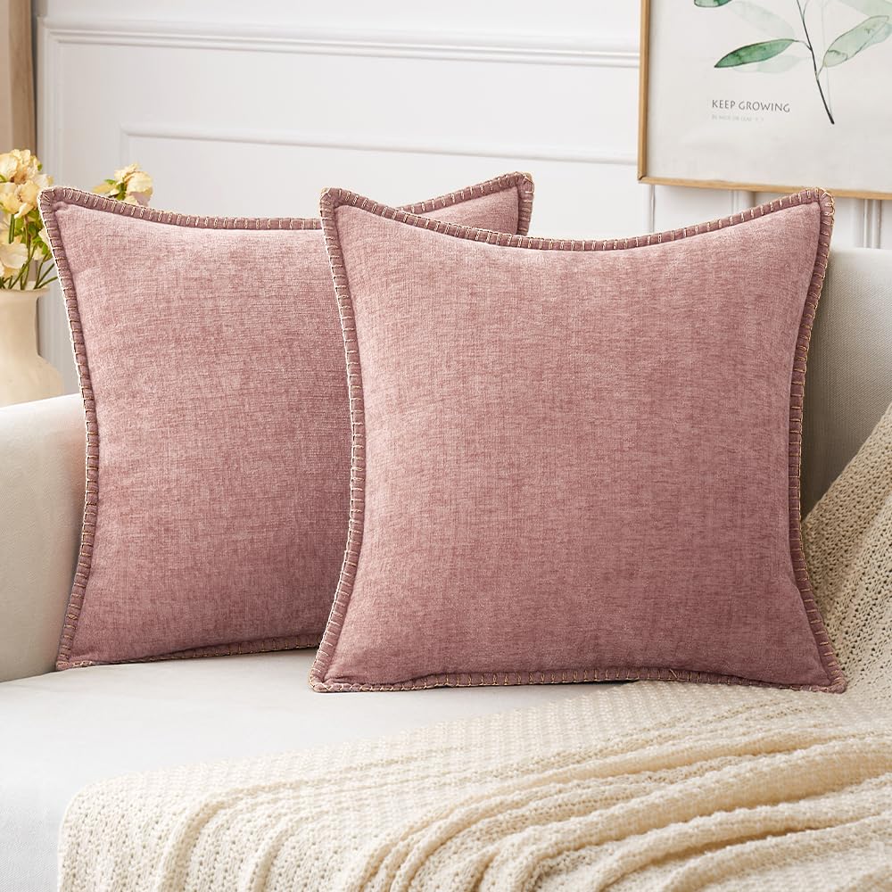 Miulee Pack Of 2 Couch Throw Pillow Covers 18X18 Inch Blush Pink Farmhouse Decorative Pillow Covers With Stitched Edge Soft Chen