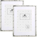 6x8 Bamboo Detail Designs Silver Metal Picture Frame 2pack, 6x8 Narrow Silver Plated Photo Frames With Mat for 4 x6, Frames