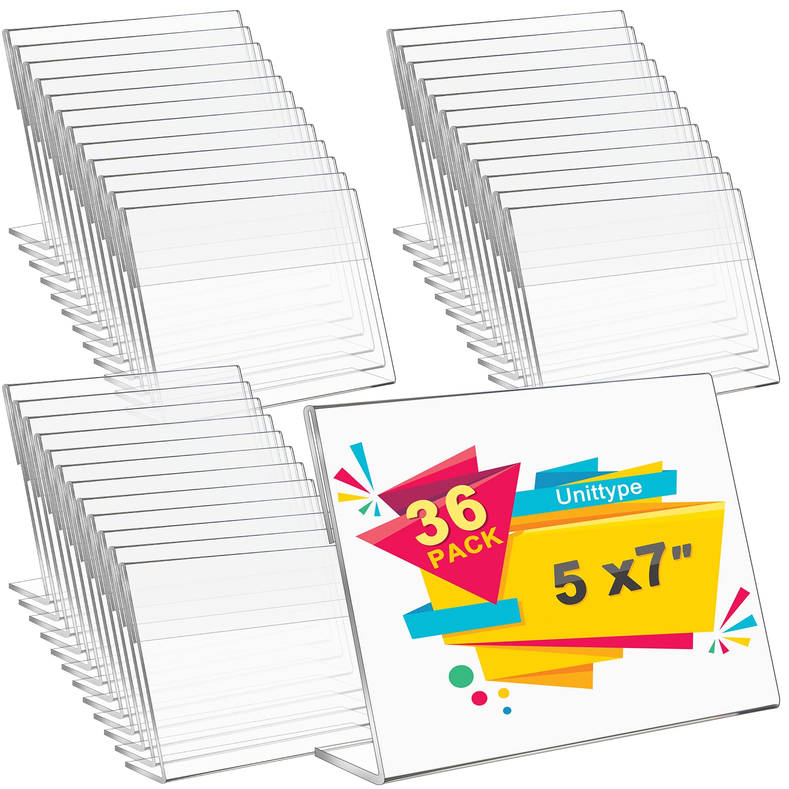 36 Pack Acrylic Picture Frame 5 X 7 Inch Display Stands Sign Holder Photo Booth Slanted Back Clear Self Standing Horizontal Stan