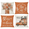 PANDICORN Fall Throw Pillow Covers 18x18 Inch Set of 4 Mason Jar Floral Pampas Truck Bless Home Boho Orange Outdoor Farmhouse Co