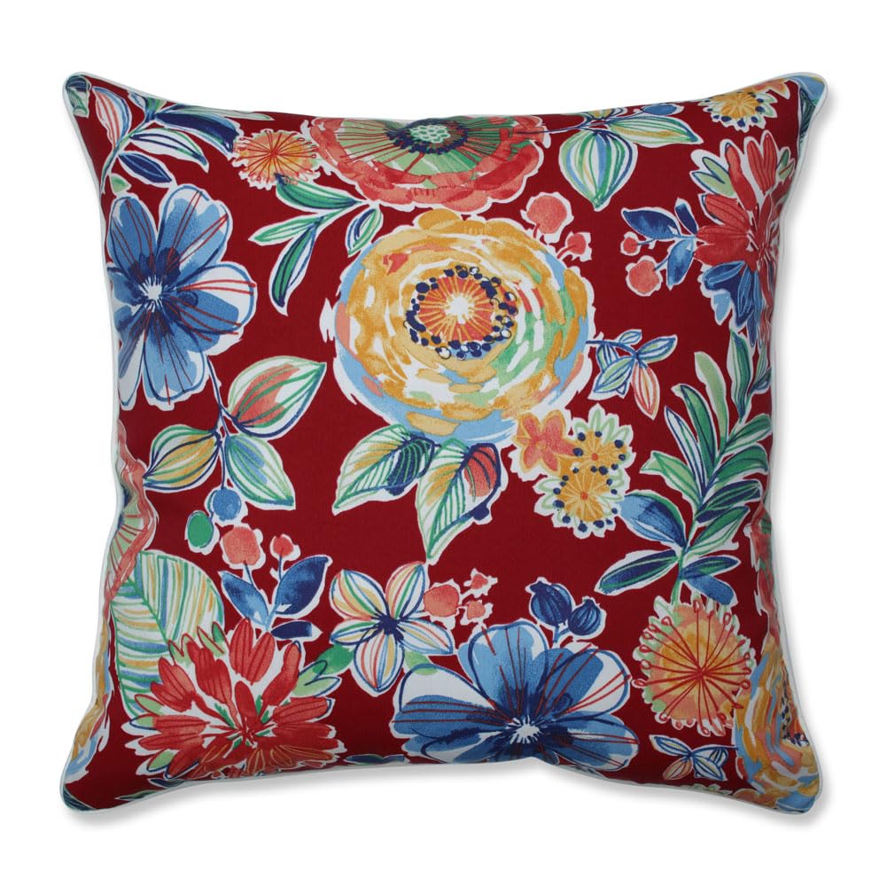 Pillow Perfect Bright Floral Indoor/Outdoor Accent Throw Pillow, Plush Fill, Weather, And Fade Resistant, Floor - 25' X 25', R