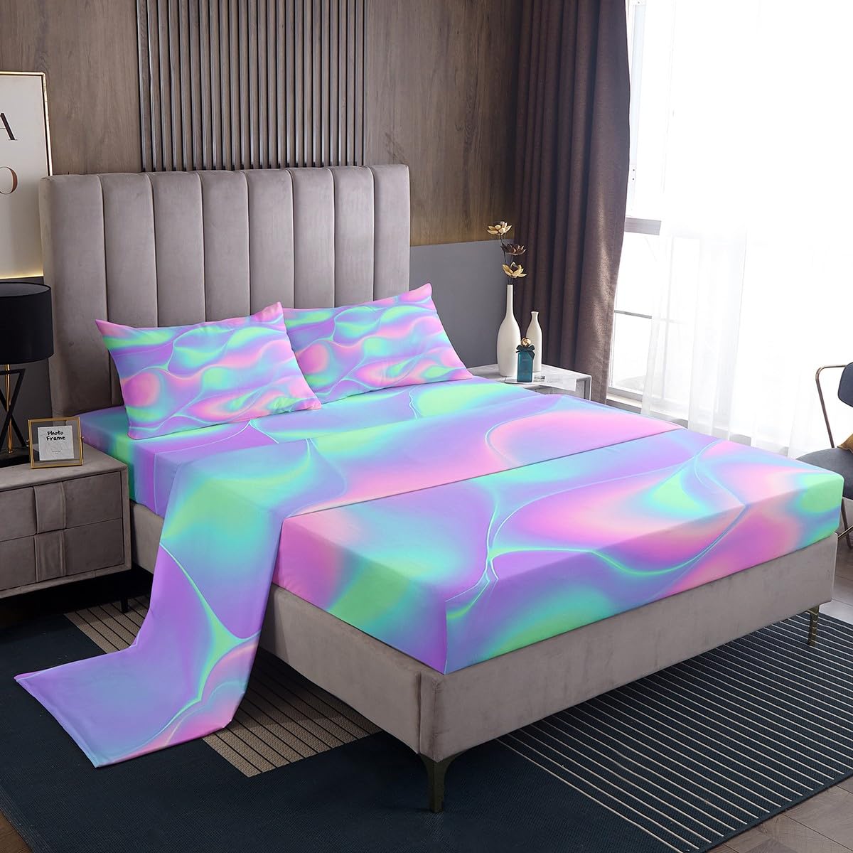 Feelyou Kids Bed Sheet Set Girls Chic Bright Colorful Abstract Soft King Bedding Set, 1 Flat Sheet,1 Deep Pocket Fitted Sheet, A