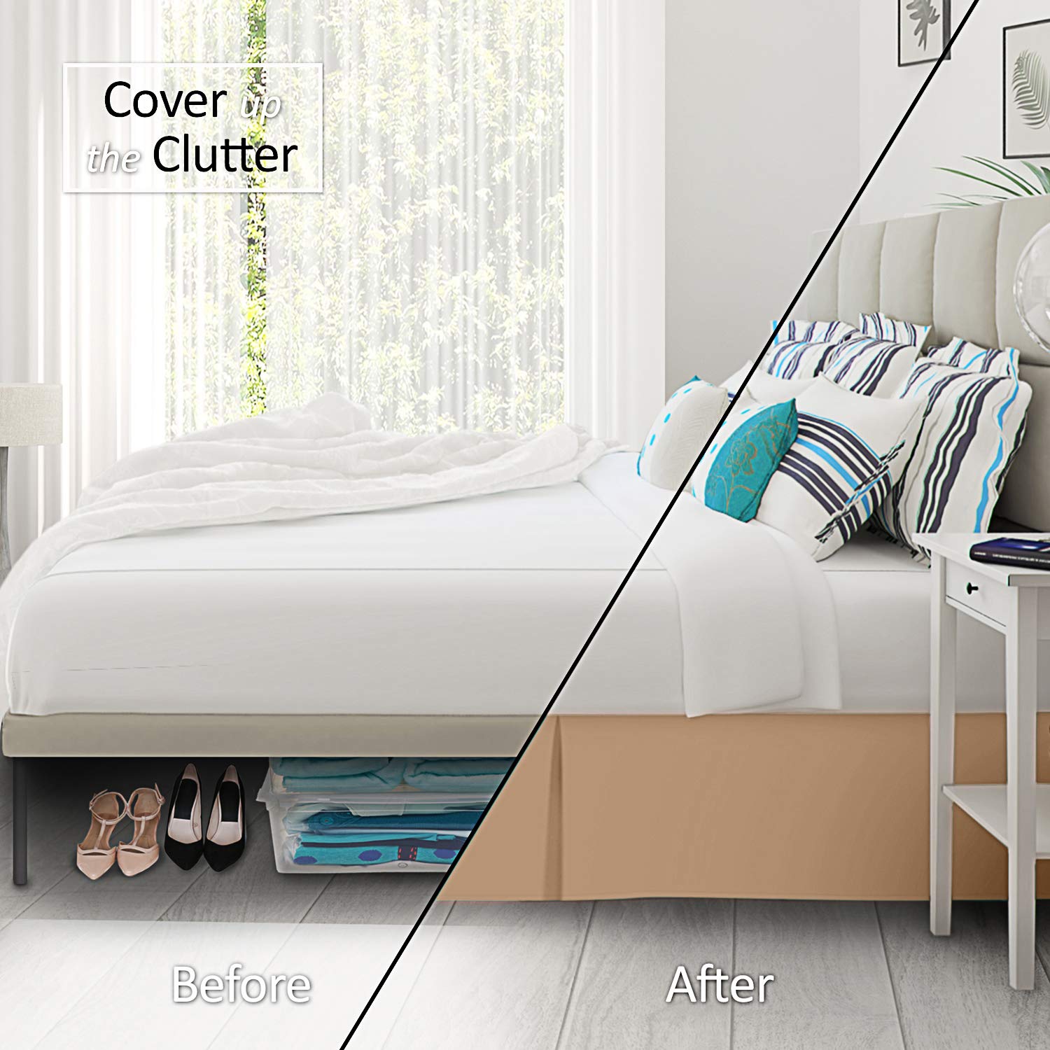 Nestl Light Brown Bed Skirt King Size - King Bed Skirt 14 Inch Drop - Brushed Microfiber Bed Skirts - Hotel Quality Pleated Bed Skirt - Shrinkage & Fade Resistant