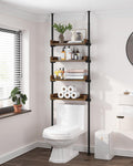 Allzone Bathroom Organizer, Over The Toilet Storage, 4-Tier Adjustable Wood Shelves For Small Rooms, Saver Space Rack, 92 To 116 Inch Tall, Narrow Cabinet, Rustic Brown
