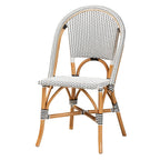 Baxton Studio Bali & pari Genica Classic French Black and White Weaving and Natural Brown Rattan Indoor and Outdoor Bistro Chair