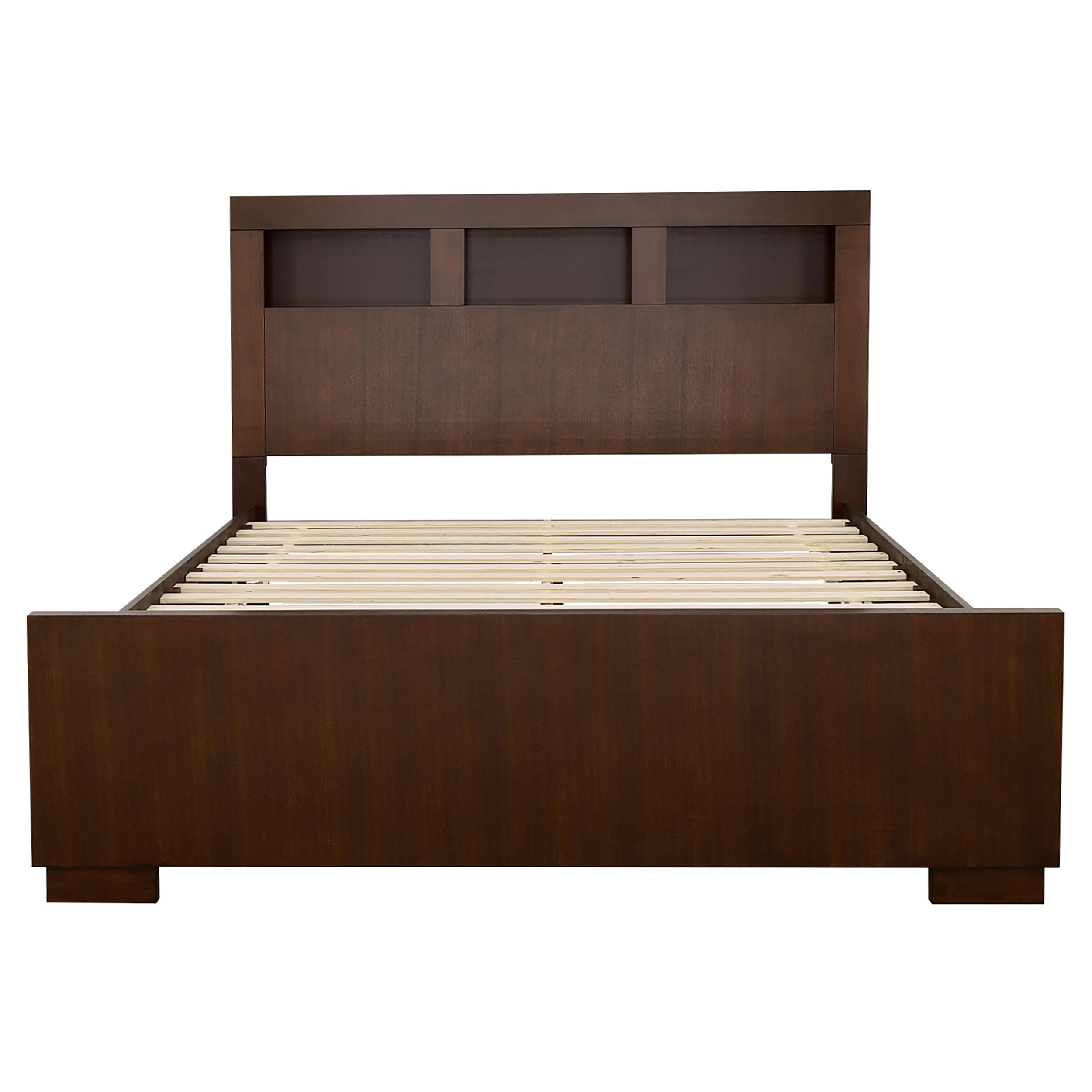 Coaster Home Furnishings Jessica Contemporary 4-Piece Bedroom Set Queen Size LED Storage Bookcase Bed Frame 47-inch Headboard Cappuccino 200719Q-S4