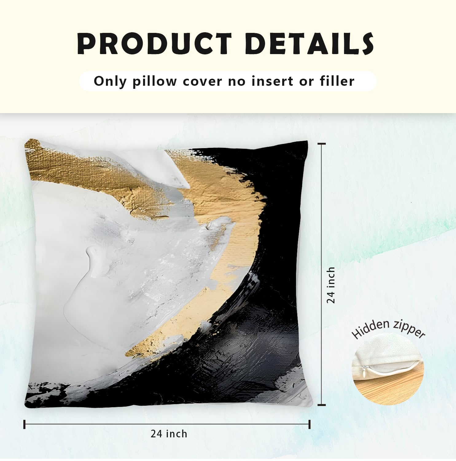 Supwhd Abstract Black White And Gold Pillow Covers 24X24 Set Of 2 - Modern Pillow Covers, Modern Home Decor, Black And Gold Deco