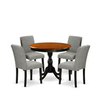 East West Furniture Amab5-Bch-06 5 Piece Dining Set Includes A Round Kitchen Table With Pedestal And 4 Shitake Linen Fabric Parson Dining Chairs, 36X36 Inch, Black & Cherry