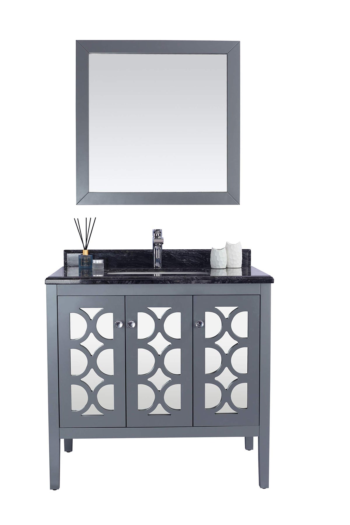 Laviva Mediterraneo - 36 - Grey Cabinet Black Wood Marble Countertop