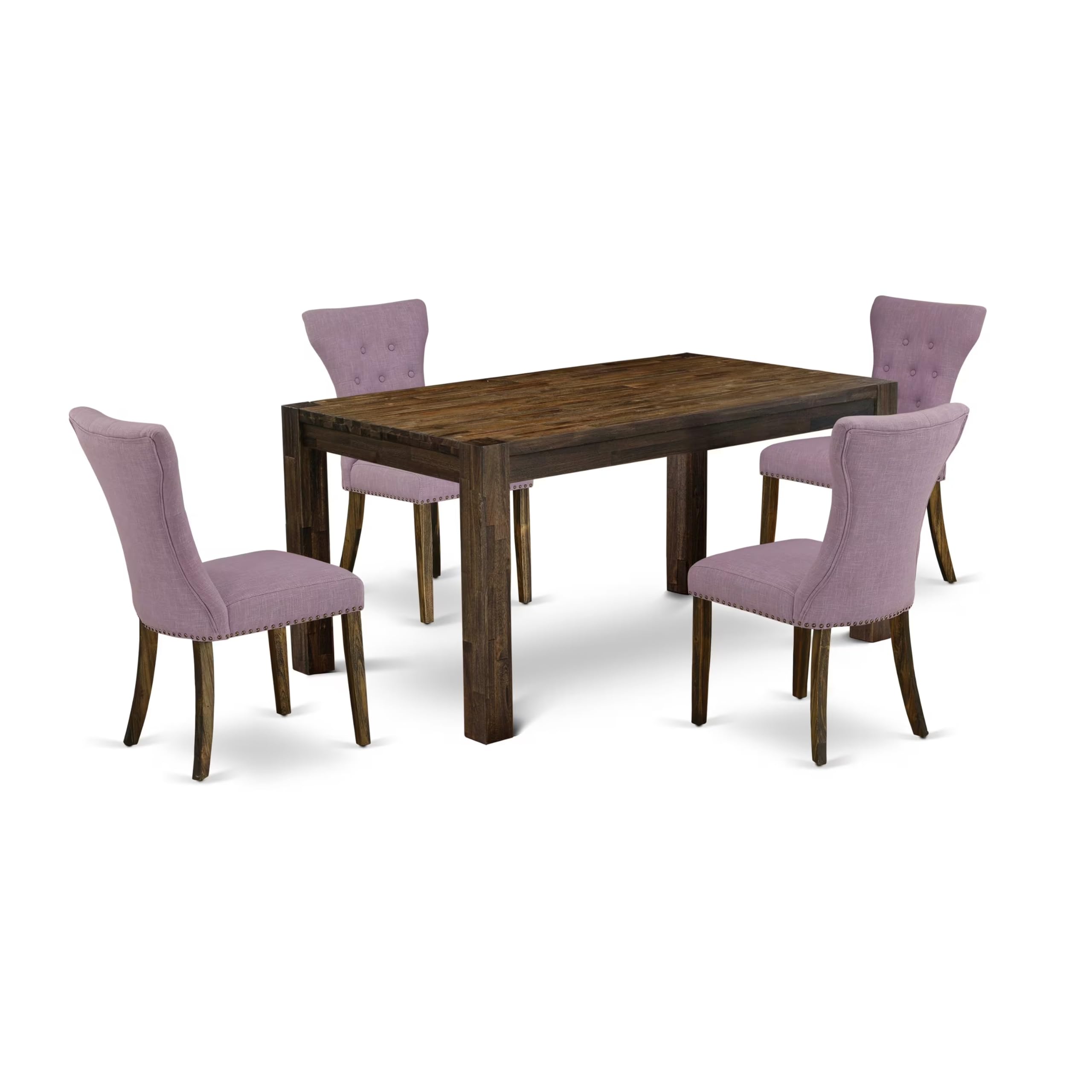 East West Furniture Cnga5-77-40 5 Piece Dining Table Set For 4 Includes A Rectangle Rustic Wood Dinner Table And 4 Dahlia Linen Fabric Parson Dining Room Chairs, 36X60 Inch, Jacobean