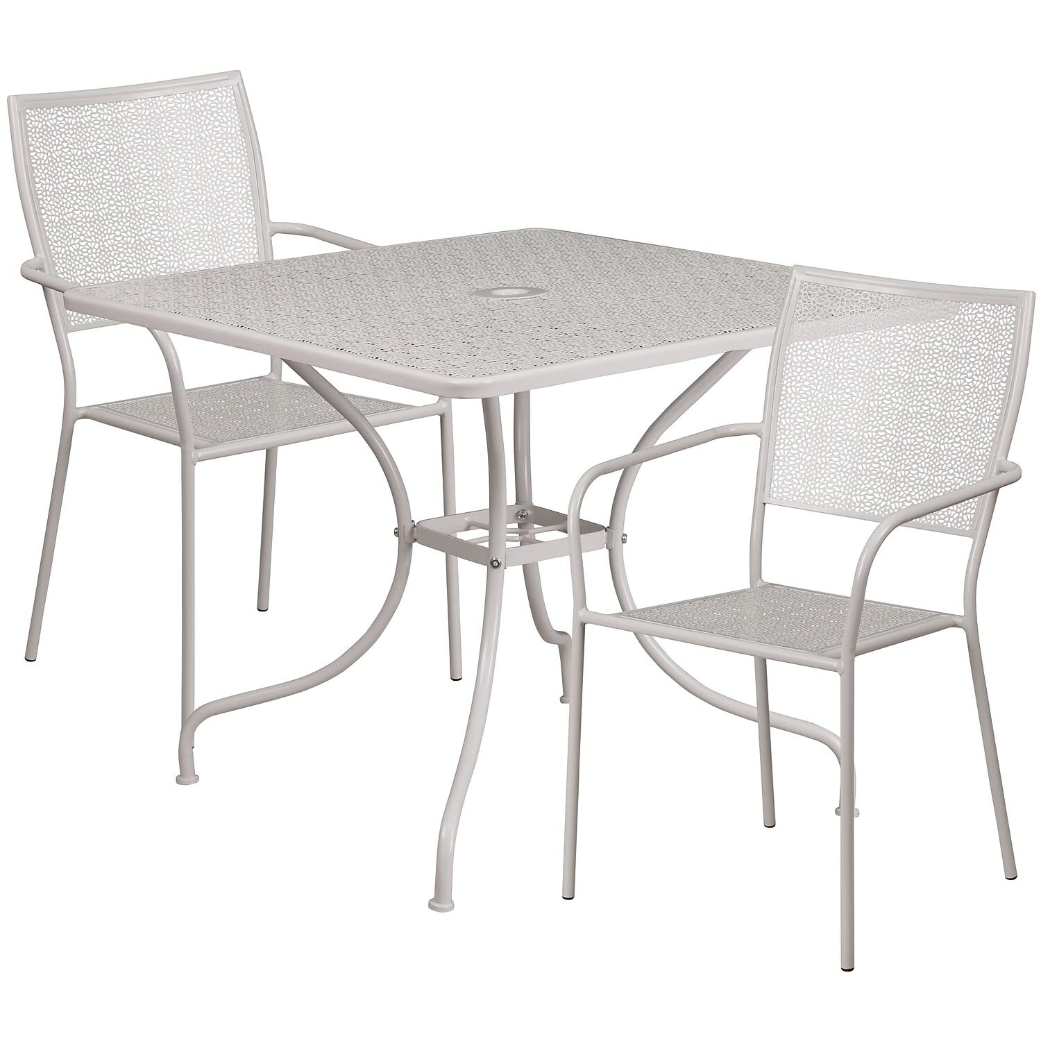 Flash Furniture Oia Commercial Grade 35.5 Square Light Gray Indoor-Outdoor Steel Patio Table Set with 2 Square Back Chairs