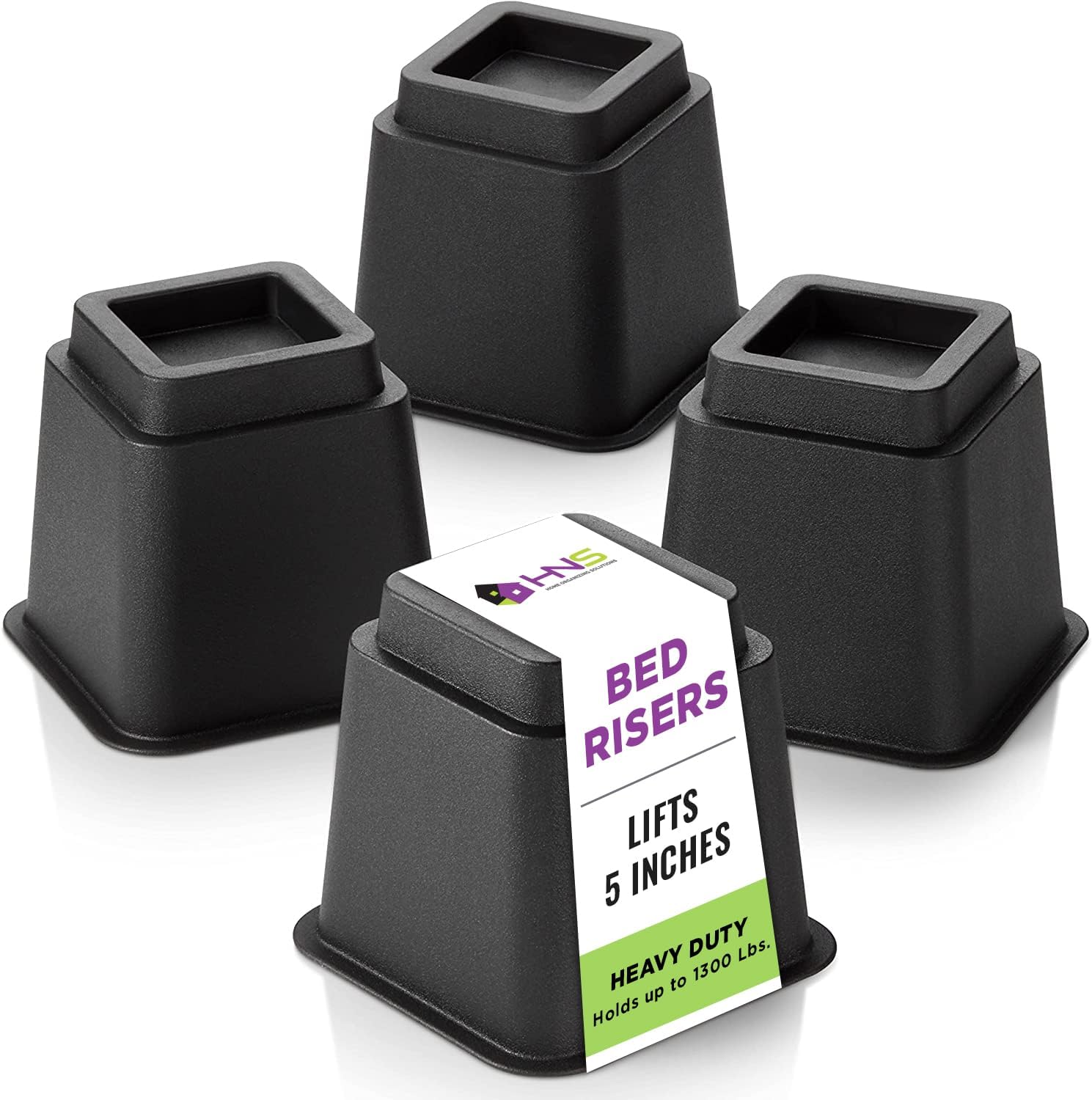 Holdn Storage Bed Risers, Furniture Risers 5 Inch Bed Lift - Set Of 4 Bed Riser Heavy Duty - Perfect For College Dorms