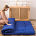 Maxyoyo Japanese Floor Mattress Futon Mattress Queen Size, Thicken Tatami Mat Sleeping Pad Foldable Roll Up Mattress Trifold Mattress Pad Guest Mattress Bed Floor Bed, Royal Blue, Queen