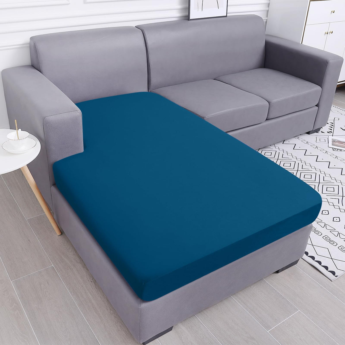 Smiry Waterproof Couch Cushion Covers, Stretch Sectional Couch Covers, L Shape Sofa Cushion Covers, Washable Chaise Lounge Cover Elastic Furniture Protector For Pets, Kid (Chaise Cover, Deep Teal)