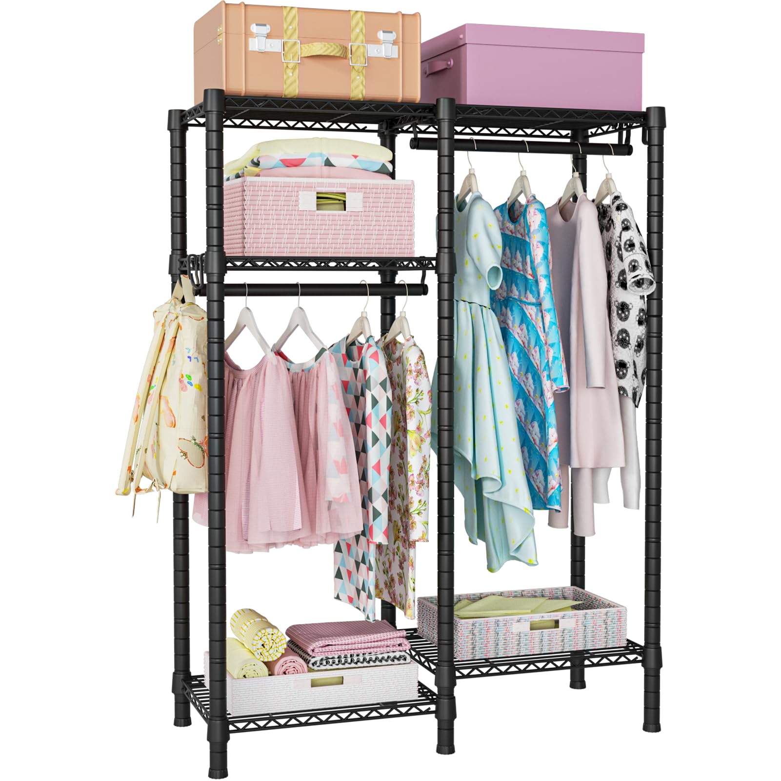 Ulif F1 Garment Rack for Kids, Baby, Students, and Childrens Room, 4 Tiers Freestanding and Portable Heavy Duty Closets, Small 