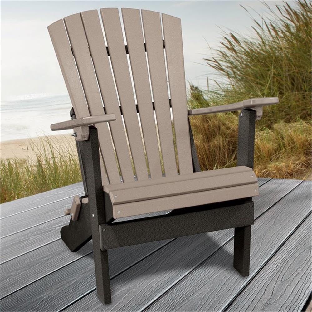 American Furniture Classics 519WWBK Folding Adirondack Chair, Weatherwood and White