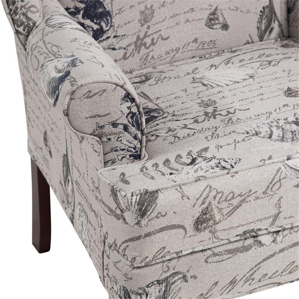 Oceanside Gray Coastal Patterned Polyester Fabric Wing Back Accent Chair