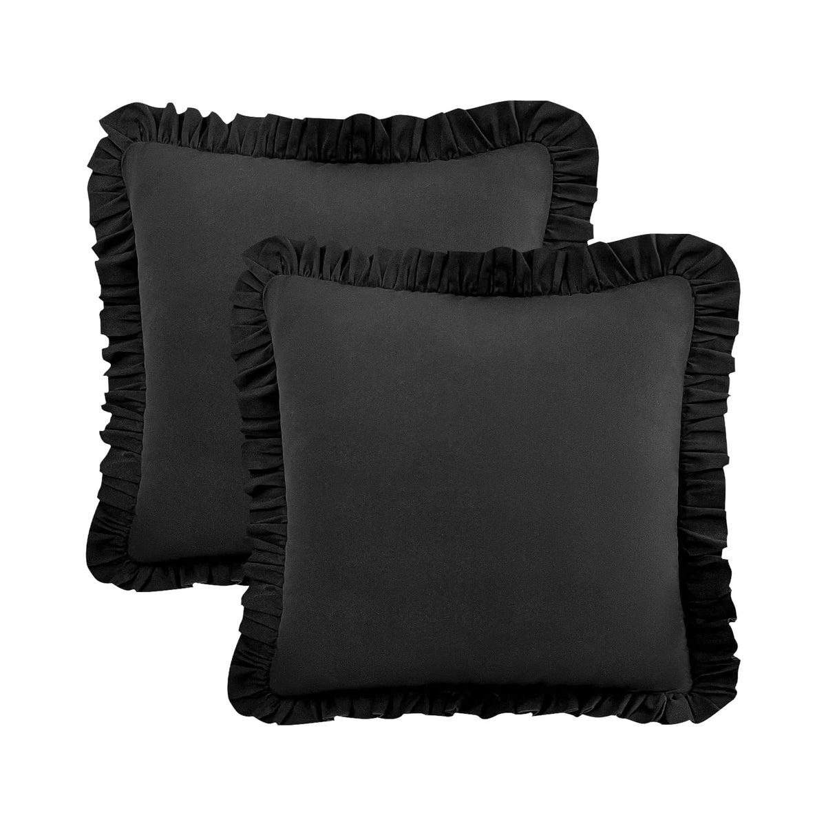 Dekeyoo Ruffled Pillow Case Set, Black Euro Pillow Shams, Pack Of 2 Edge Ruffled Pillow Cover 100% Brushed Microfiber 26X26 Inch