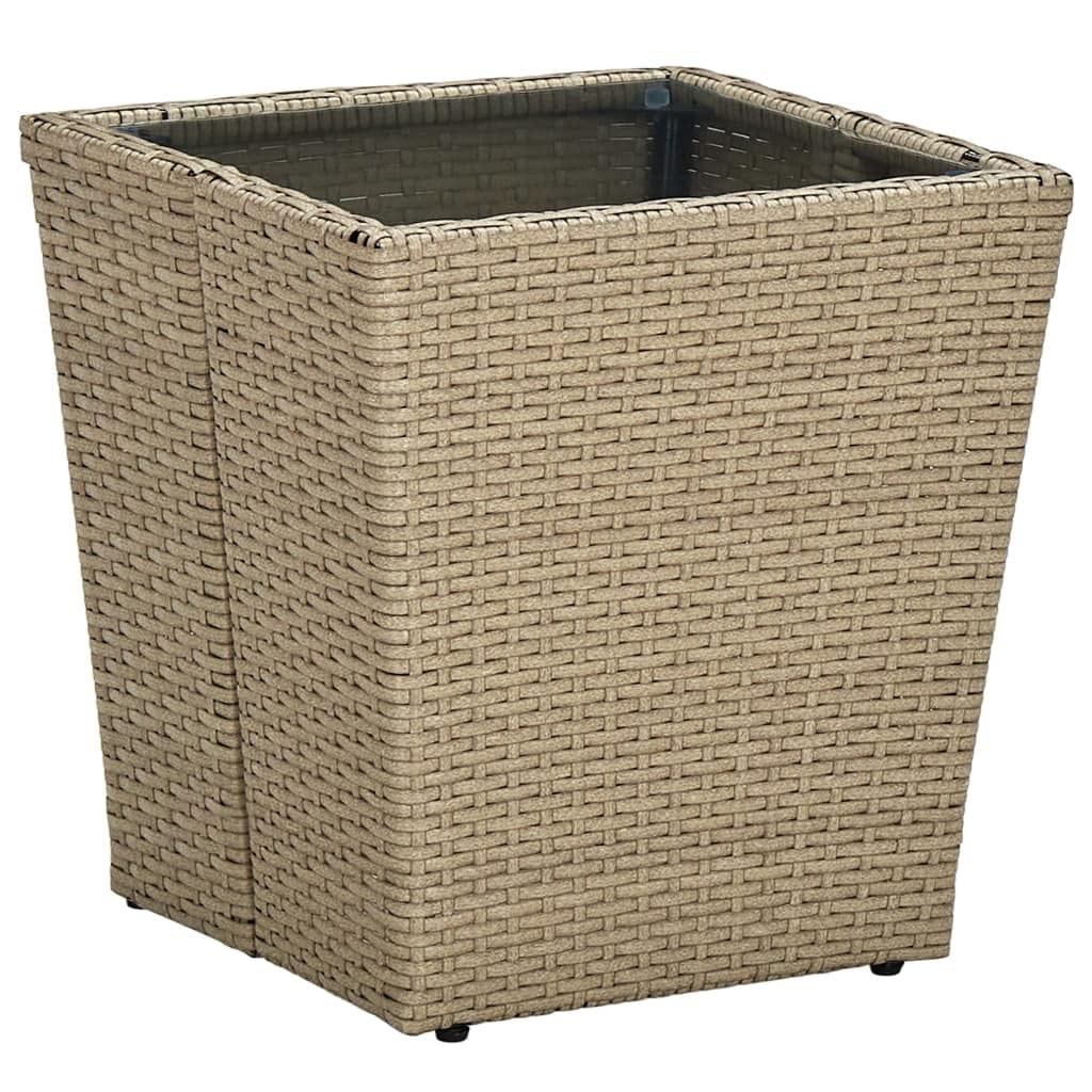 vidaXL Tea Table Beige 16.3''x16.3''x17.3'' Poly Rattan and Tempered Glass
