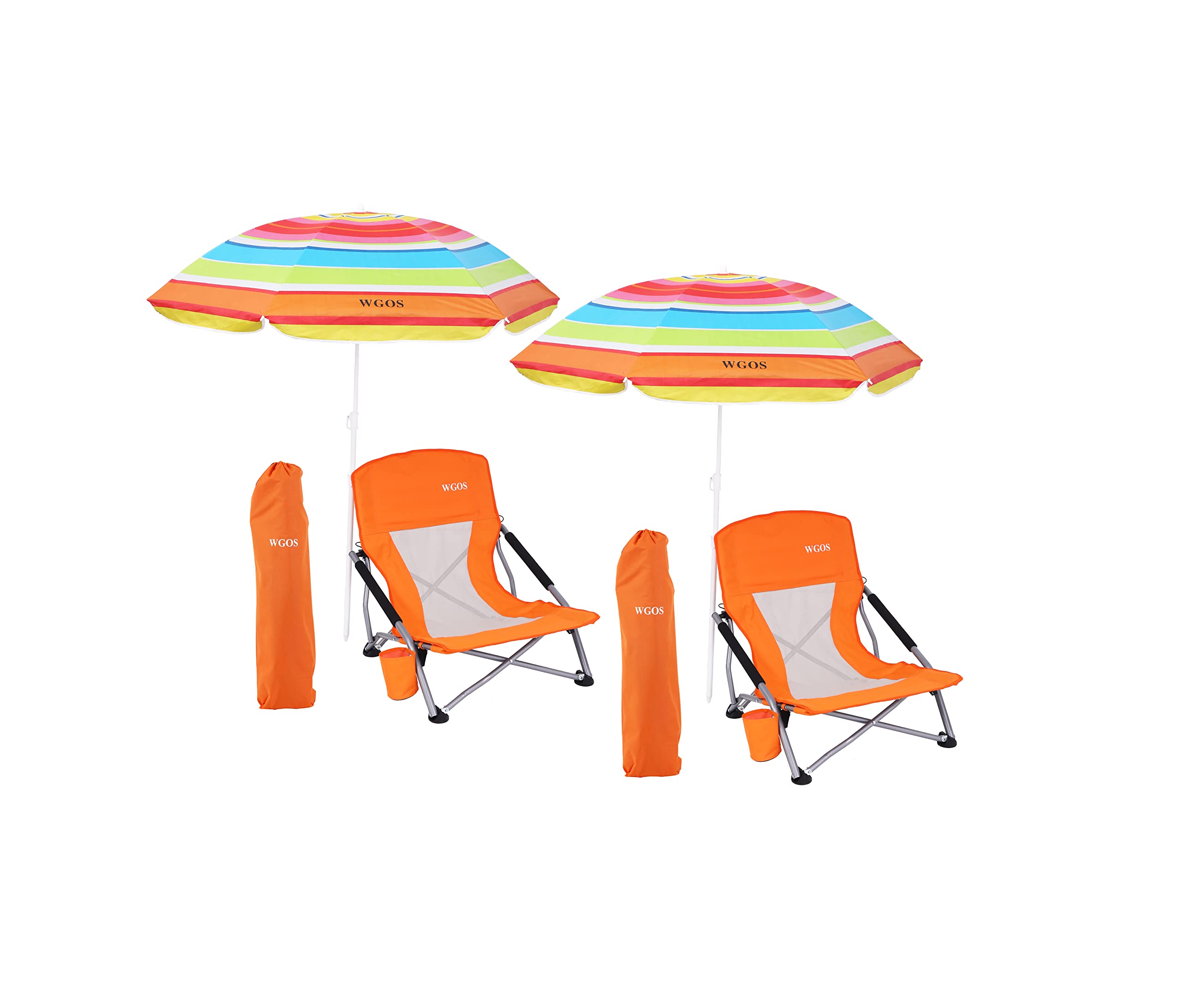 Beach Chair, Beach Chair And Umbrella, Folding Beach Chair, Beach Chairs For Adults, Low Beach Chair, Folding Chair With Umbrella, Camping Chair, Sillas De Playa (2-Pack Orange)