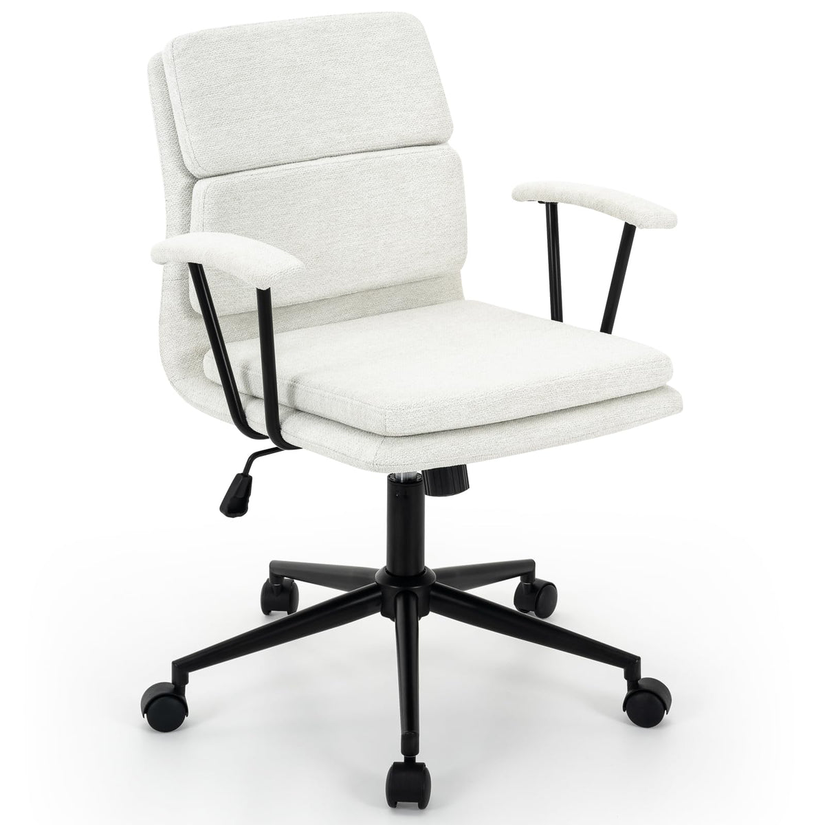 422 Modern Linen Office Chair With Removable Padded Armrests, Premium Double Cushion, 135 Rocking Mid Back Ergonomic Computer Ta