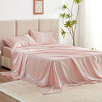 Love'S Cabin Satin Queen Sheets Set - 4 Piece Coral Silky Satin Bed Sheets Queen Set With Deep Pocket, Luxury Silk Feel Satin Queen Size Sheet Set (1 Flat Sheet,1 Fitted Sheet,2 Pillow Cases)