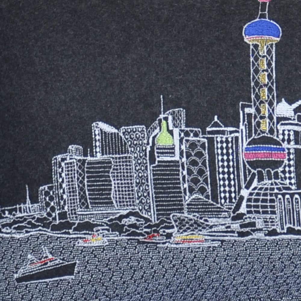 HomeRoots Grey 35' Black Shanghai Nighttime Skyline Lumbar Decorative Pillow