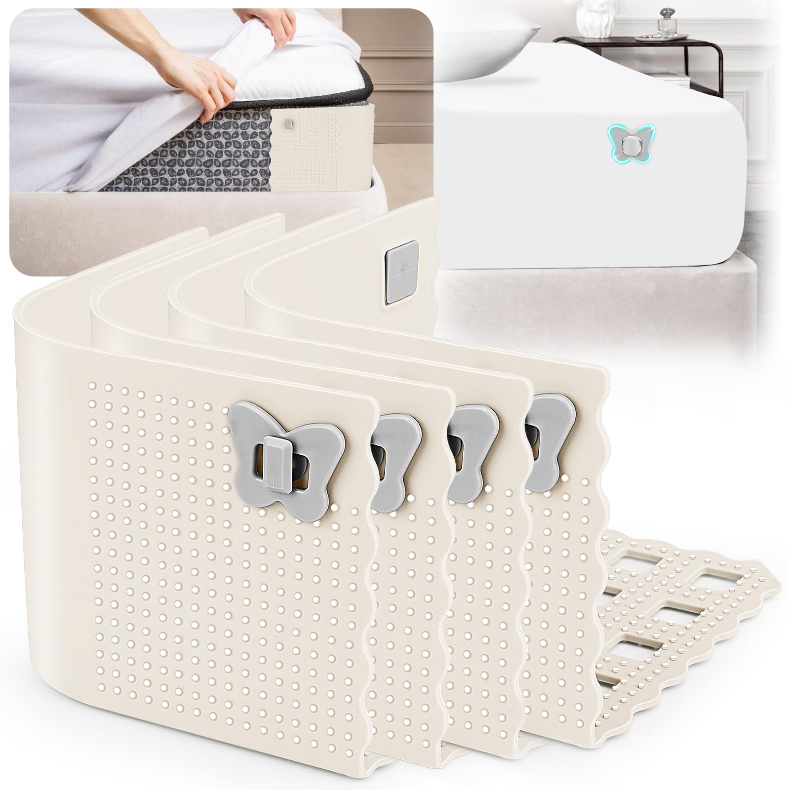 Haldane Bed Sheet Holders With Lock, Bed Sheet Straps Keep Sheets In Place Firm & Tight, Bed Sheet Clips For Lateral Sleepers An