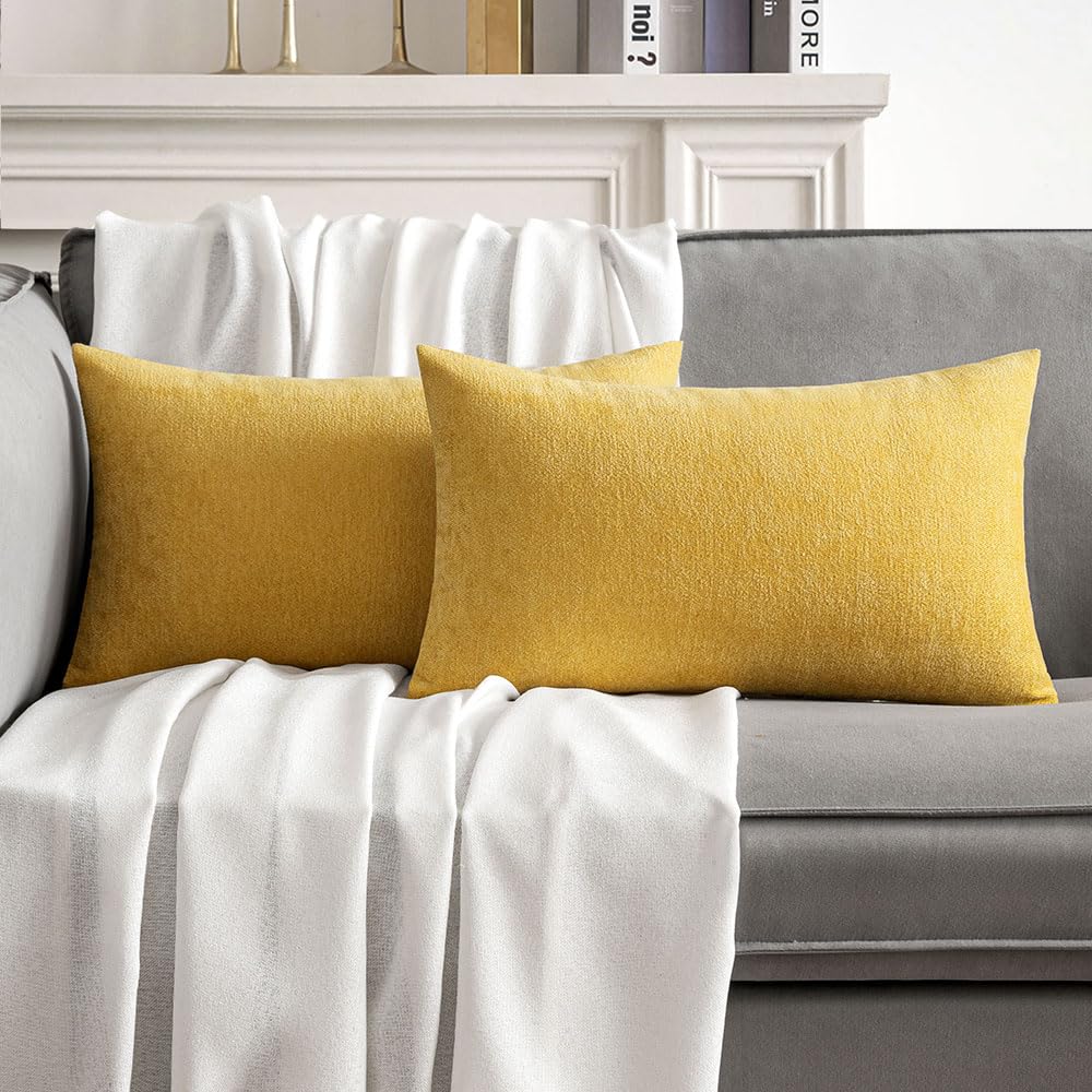 Miulee Pack Of 2 Mustard Yellow Decorative Pillow Covers 12X20 Inch Soft Chenille Couch Throw Pillows Farmhouse Cushion Covers F