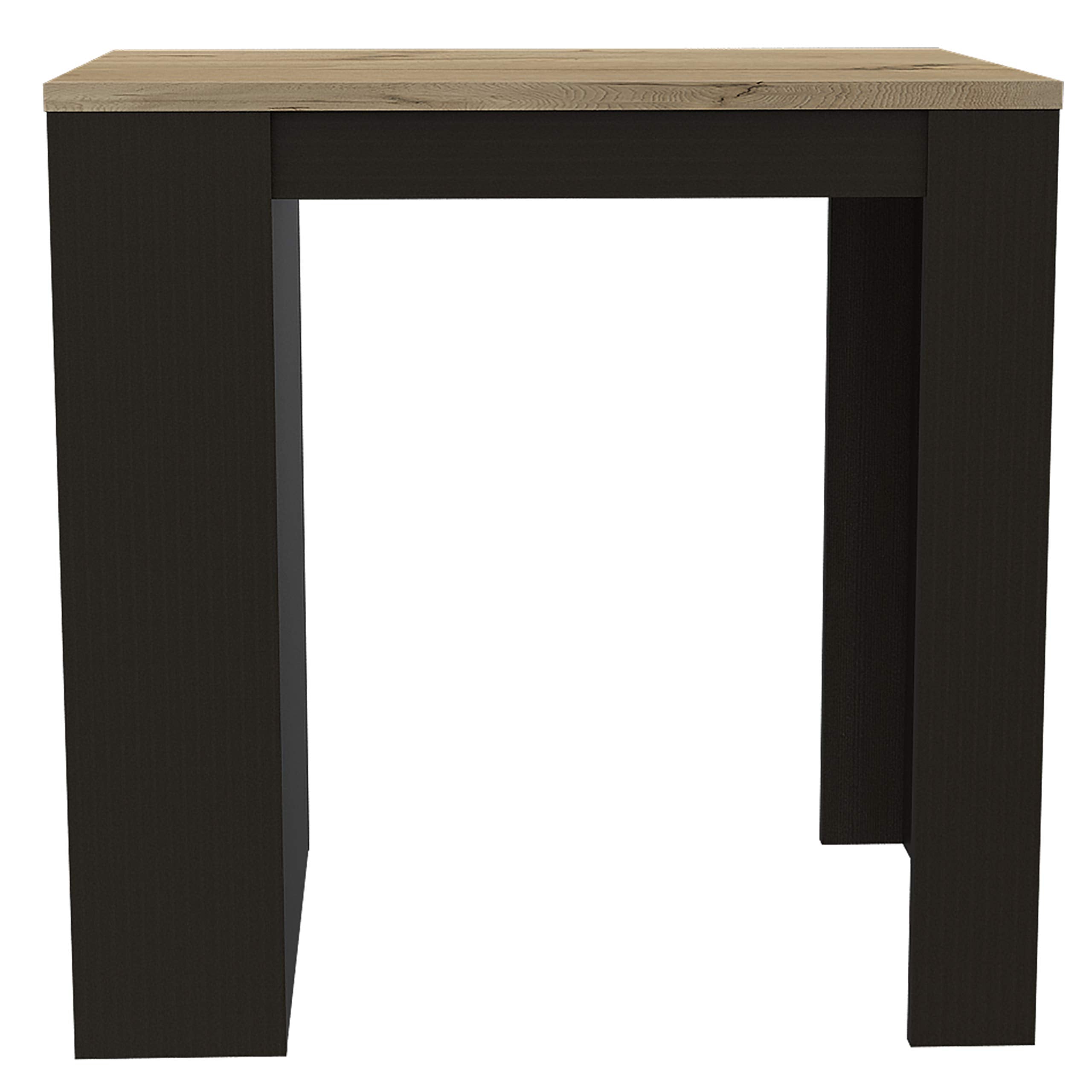 Milos Kitchen Island Table with 2 Legs and 3 Side Shelves, Black/Pine