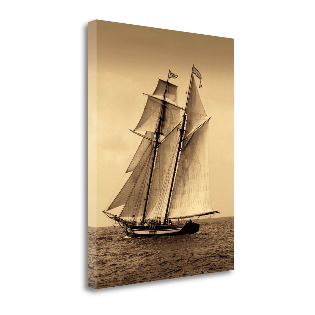 22' Sailing the Dramatic Seas Sepia Tone Giclee Wrap Canvas Wall Art