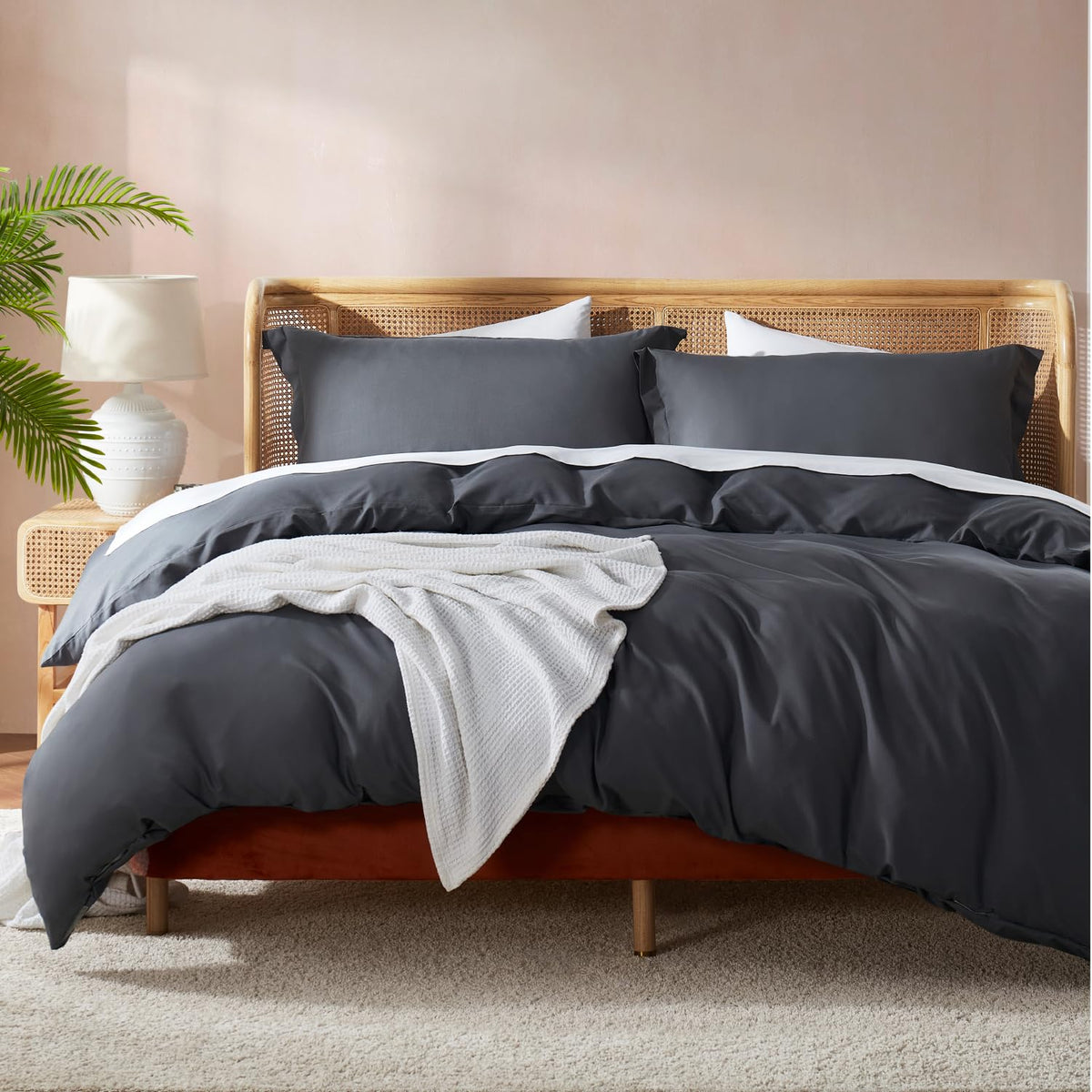 Nestl Dark Grey Duvet Cover Queen Size - Soft Double Brushed Queen Duvet Cover Set, 3 Piece, With Button Closure, 1 Duvet Cover