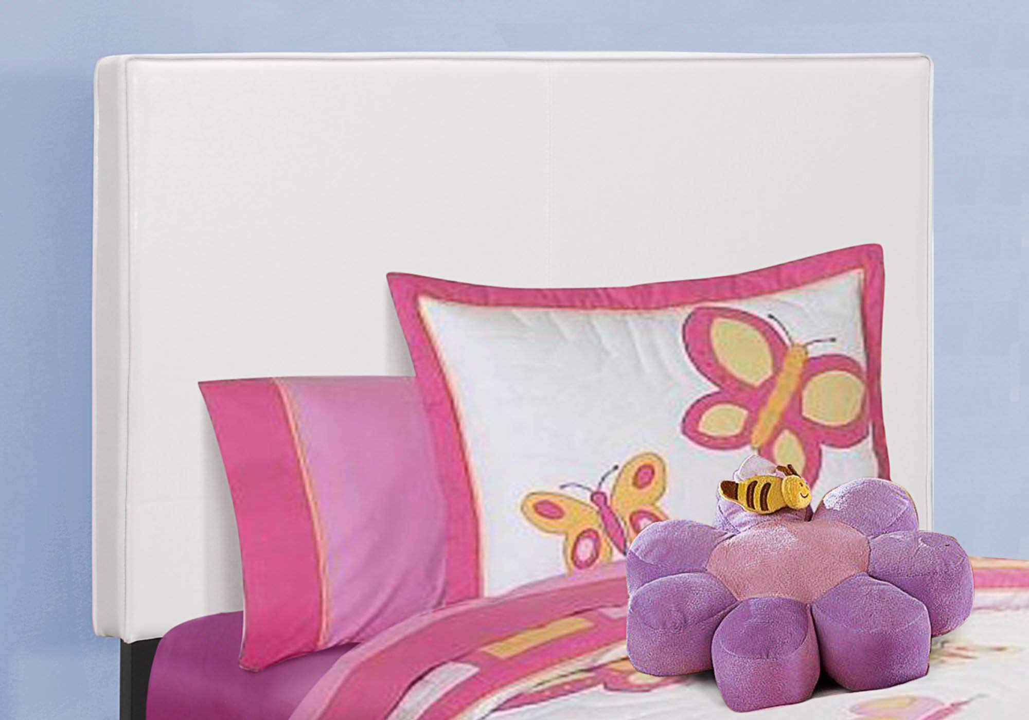 Monarch specialties , Bed, Leather-Look, White, Twin