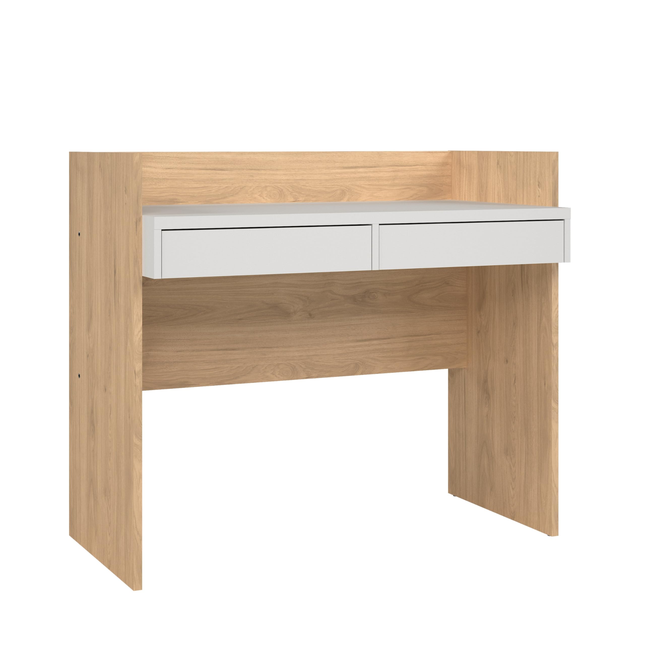 Wren Home Office Writing Desk with 2 Storage Drawers, Jackson Hickory/White