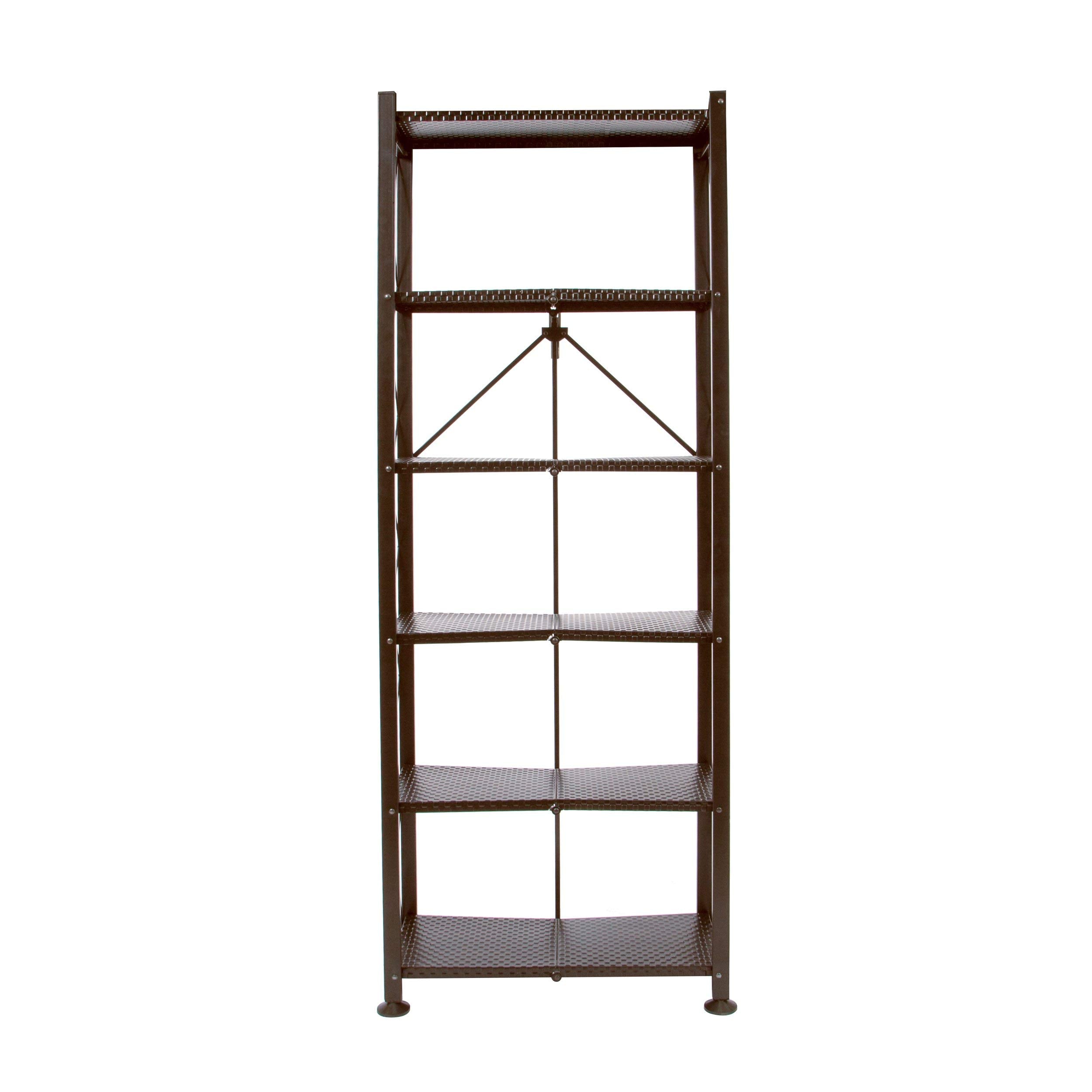 Origami 6 Tier Classic Stamped Steel Bookcase Shelf Organizer Rack with 6 Storage Shelves for Decor, Vinyl Records, and Books, B