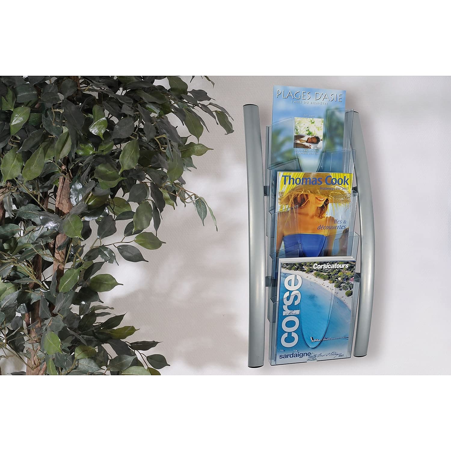 Alba Ddice5M Wall Literature Display, 13W X 3 1/2D X 28 1/2H, Silver Gray/Transluscent