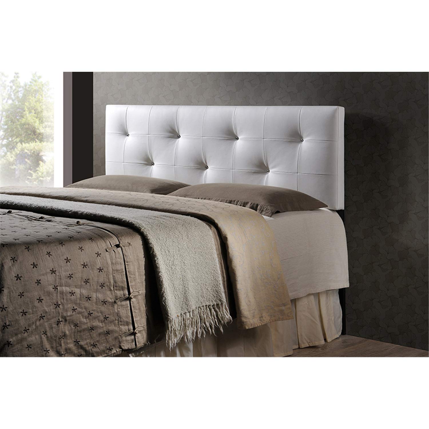 Baxton Studio Dalini Headboard with Faux Crystal Buttons White/Twin