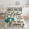 Happy Camping Comforter Set Queen Size,Camper Rv Trailer Decor Bedding Set 3Pcs For Kids Boys Girls Adults,Pine Trees Wilderness