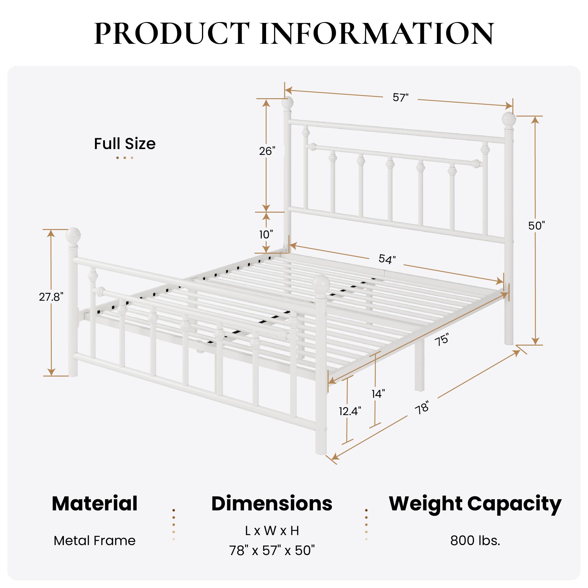 Sha Cerlin 14'' Full Size Metal Platform Bed Frame/Victorian Headboard And Footboard/Steel Slats Mattress Foundation For Storage/No Box Spring Needed/Noise Free/White