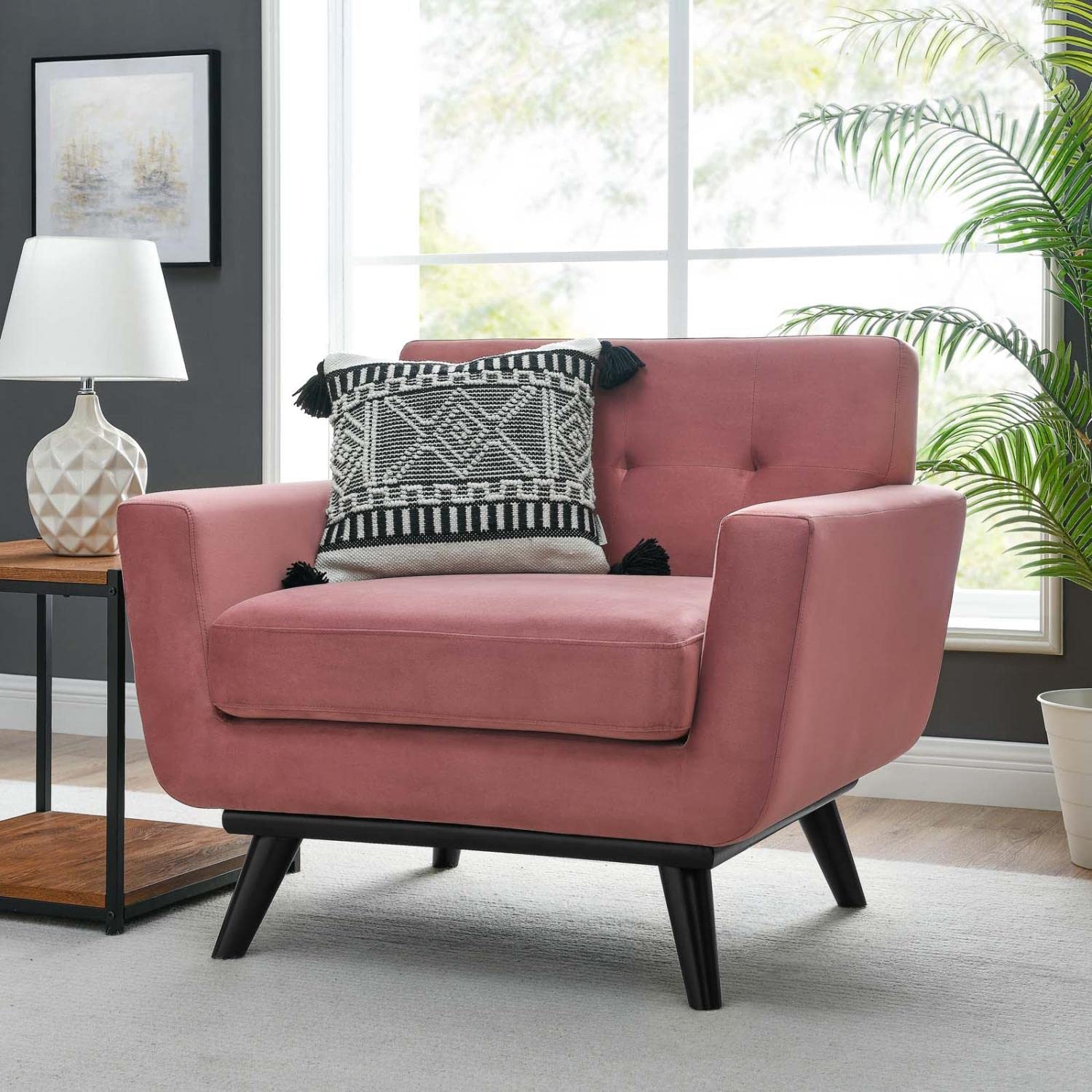 Modway Engage Modern Tufted Back Performance Velvet Armchair In Dusty Rose Pink