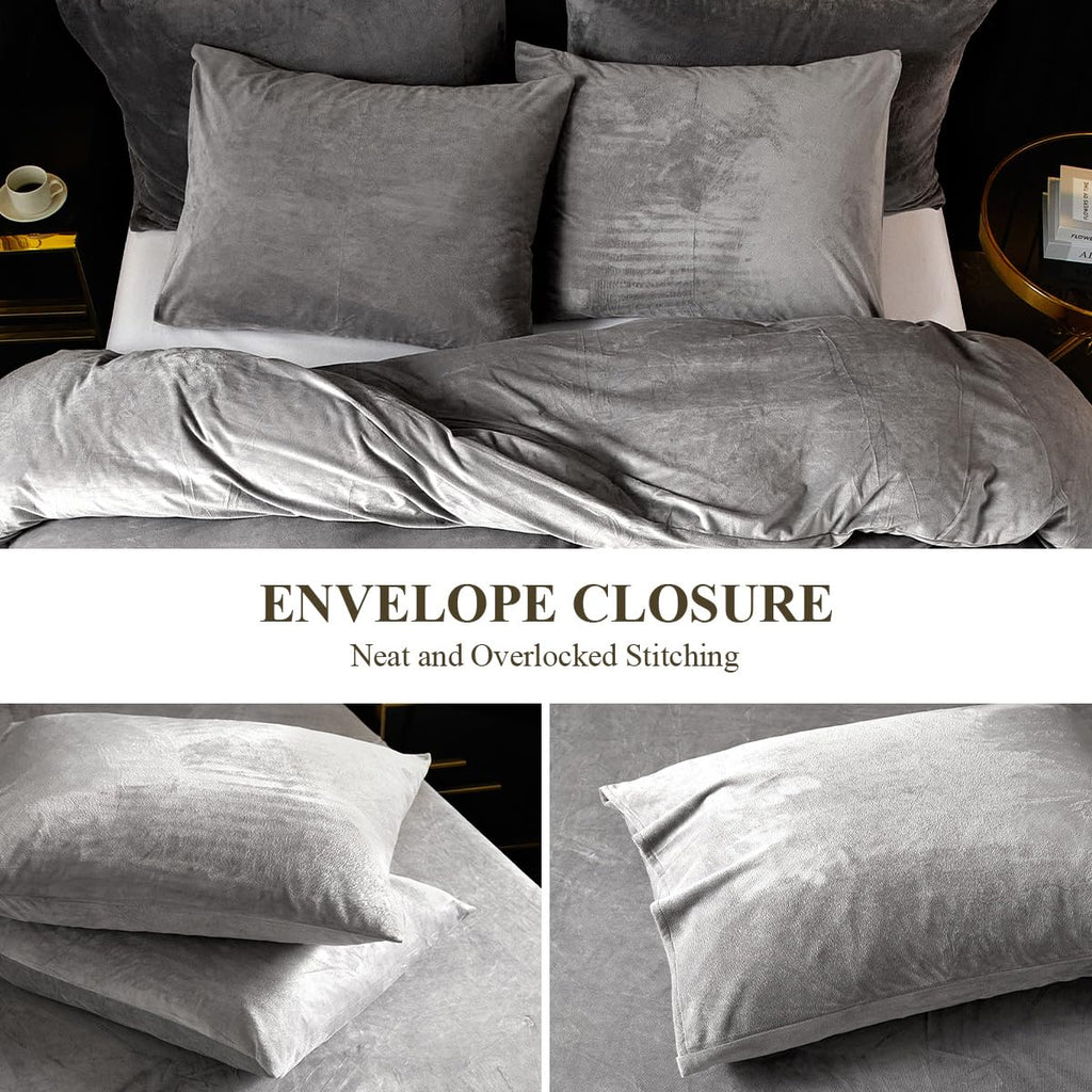 Ivellow Velvet Flannel Duvet Cover King Size Smoky Gray Duvet Cover King Velvet Comforter Cover Set Ultra Soft Breathable Cozy V