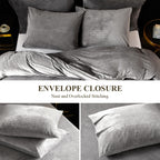 Ivellow Velvet Flannel Duvet Cover King Size Smoky Gray Duvet Cover King Velvet Comforter Cover Set Ultra Soft Breathable Cozy V