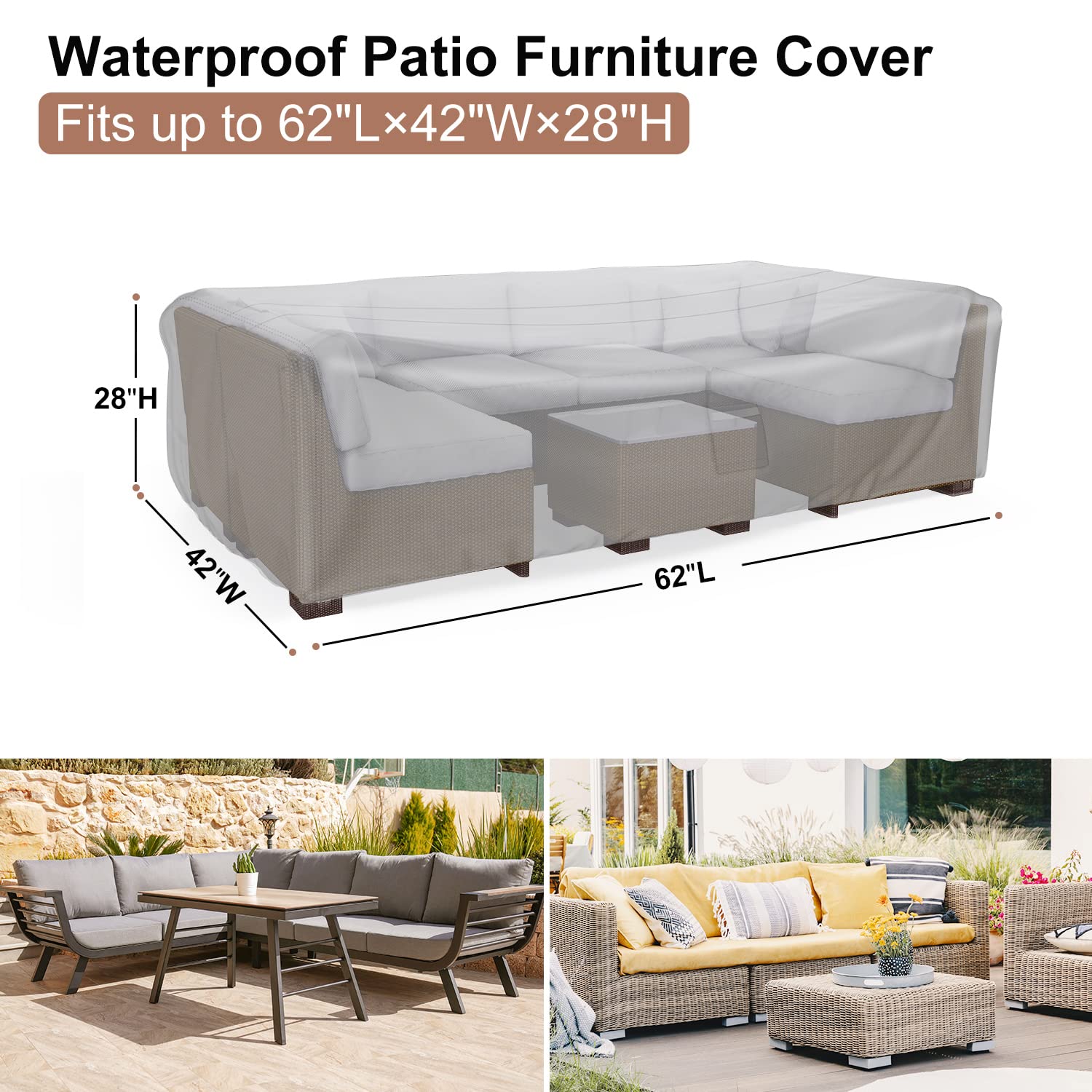 Brosyda Patio Furniture Covers, Heavy Duty Outdoor Furniture Cover Waterproof, Sectional Sofa Set Covers Table And Chair Set Covers, 62'L×42'W28'H