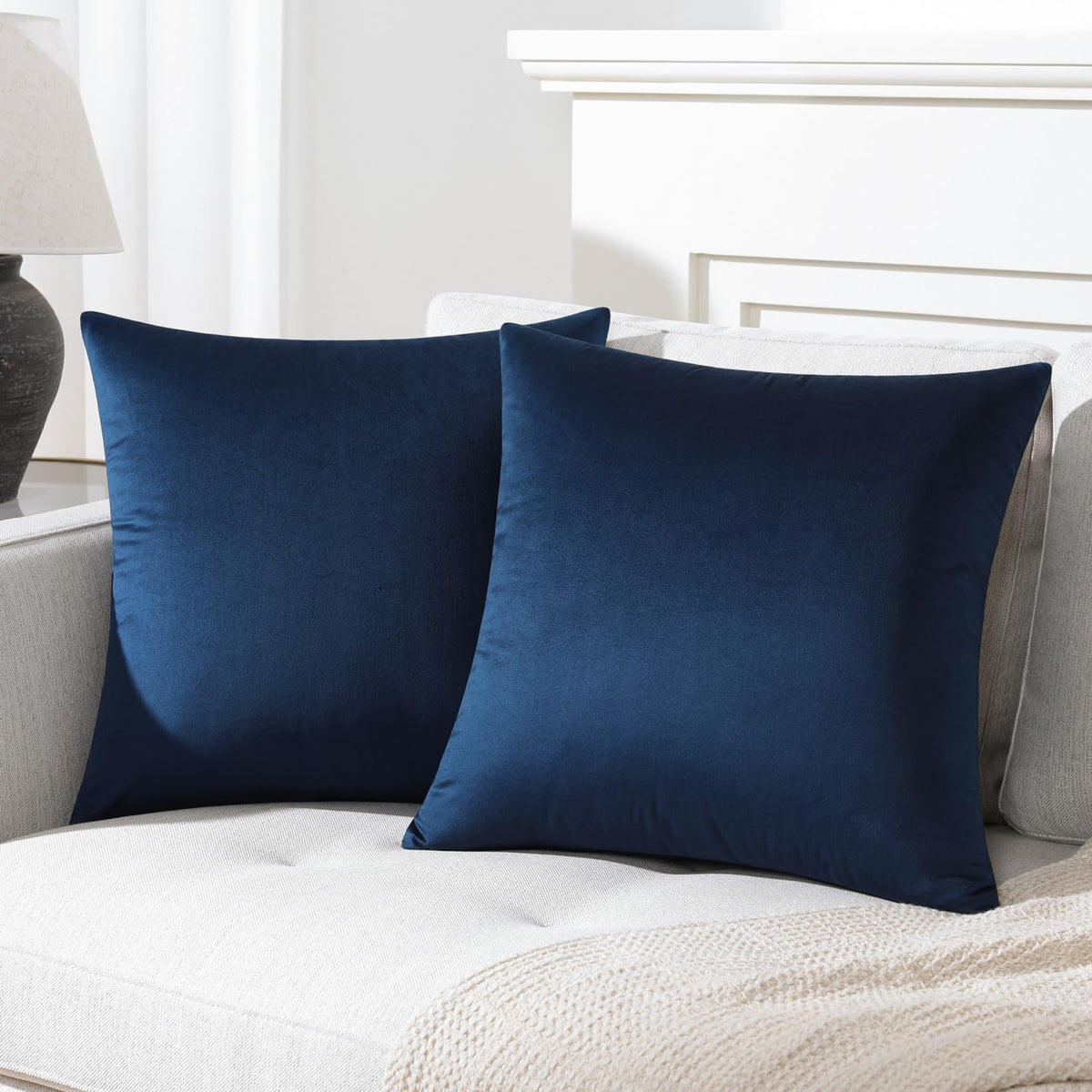 Mixhug Decorative Throw Pillow Covers, Velvet Cushion Covers, Solid Throw Pillow Cases For Couch And Bed, Navy Blue, 26 X 26 Inc