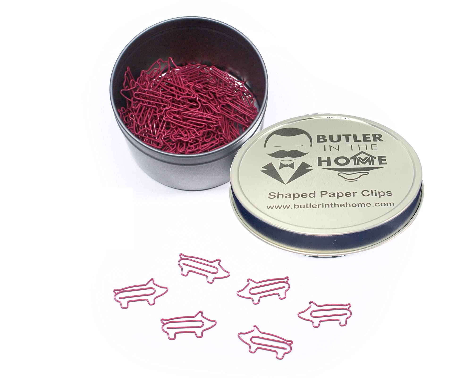 Butler In The Home Pig Shaped Paper Clips Great For Paper Clip Collectors Or Office Gift - Comes In Round Tin With Lid And Gift