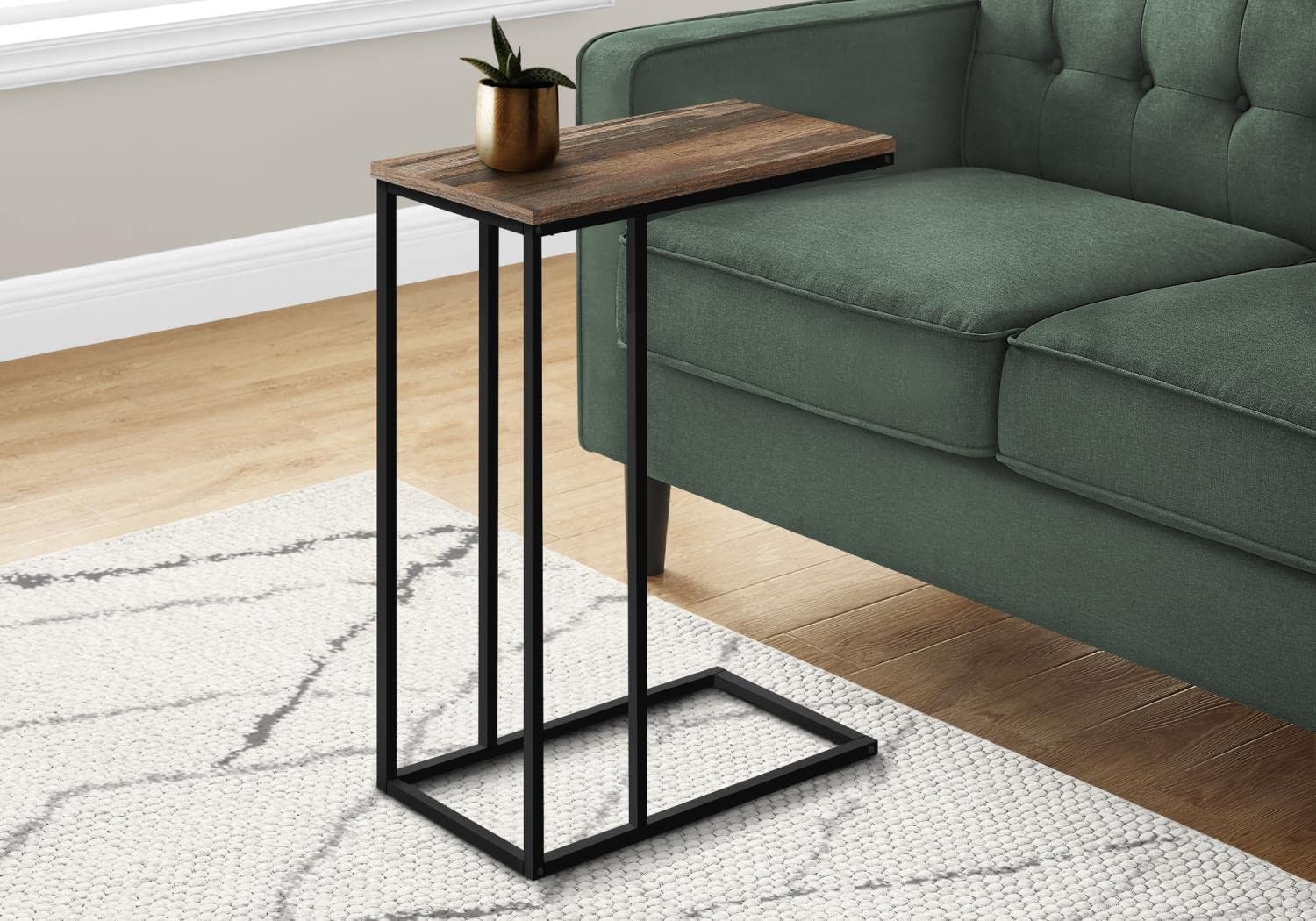 Monarch Specialties I 3764 Accent Table, C-shaped, End, Side, Snack, Living Room, Bedroom, Metal, Laminate, Brown, Black, Contemporary, Modern