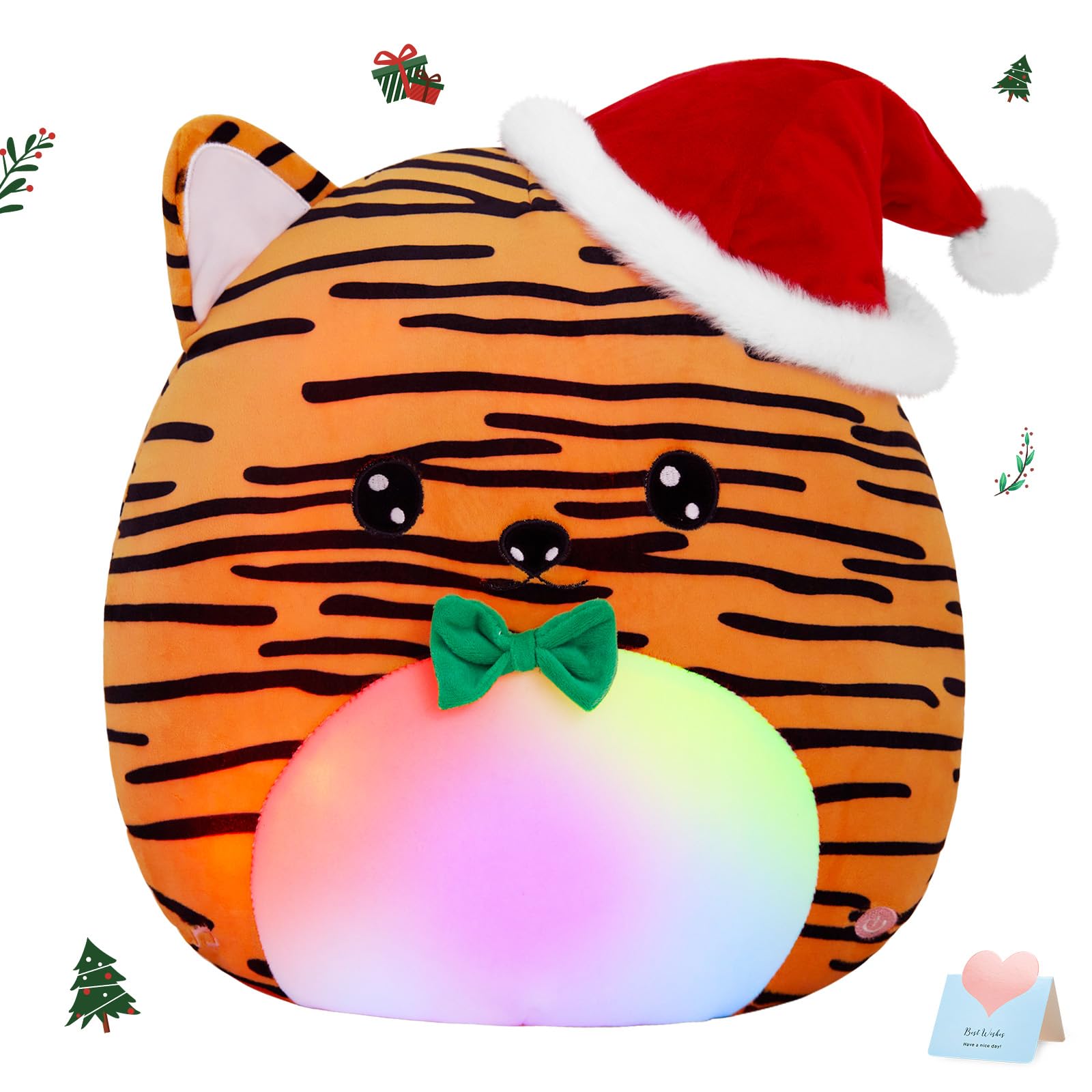 Funbase 12' Tiger Plush Light Up Singing Stuffed Animals Original Plushie Christmas Hat Musical Tigers Squishy Pillow With Led