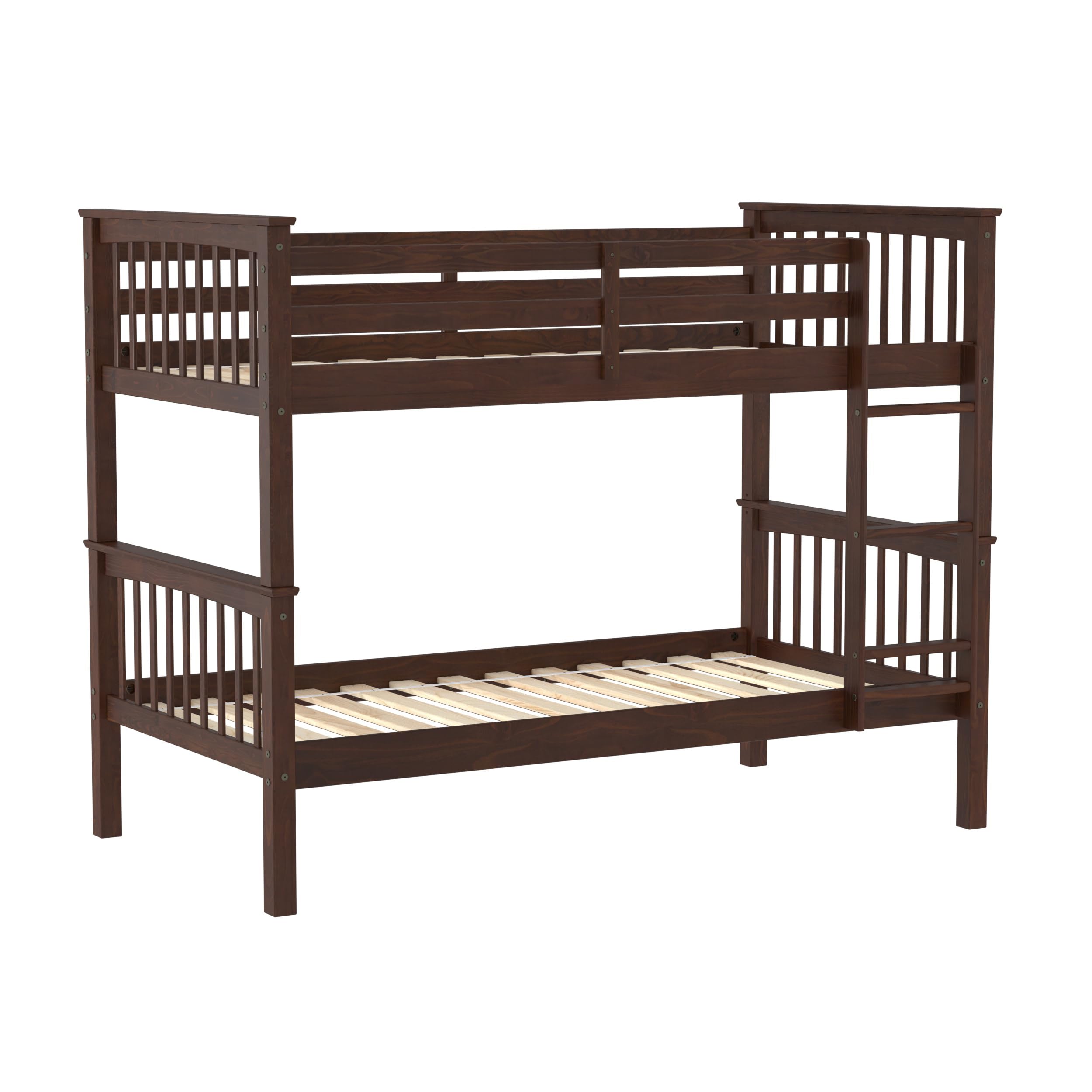 Walker Edison Resende Mission Style Solid Wood Twin over Twin Bunk Bed, Twin over Twin, Walnut