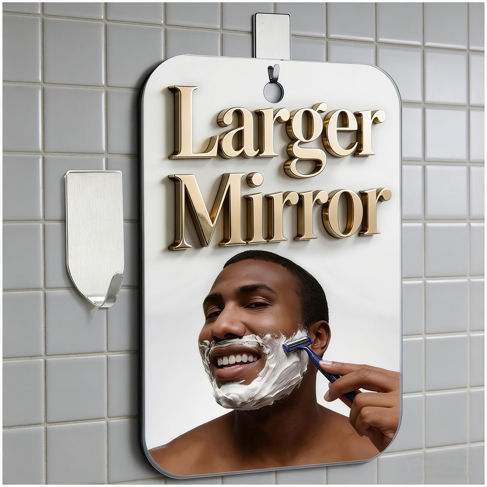 Shatterproof Shower Mirror Fogless for Shaving,(Larger 11x8 Inch) Anti Fog Shaving Mirror Holder NO-Drilling, No Fog Free Waterp