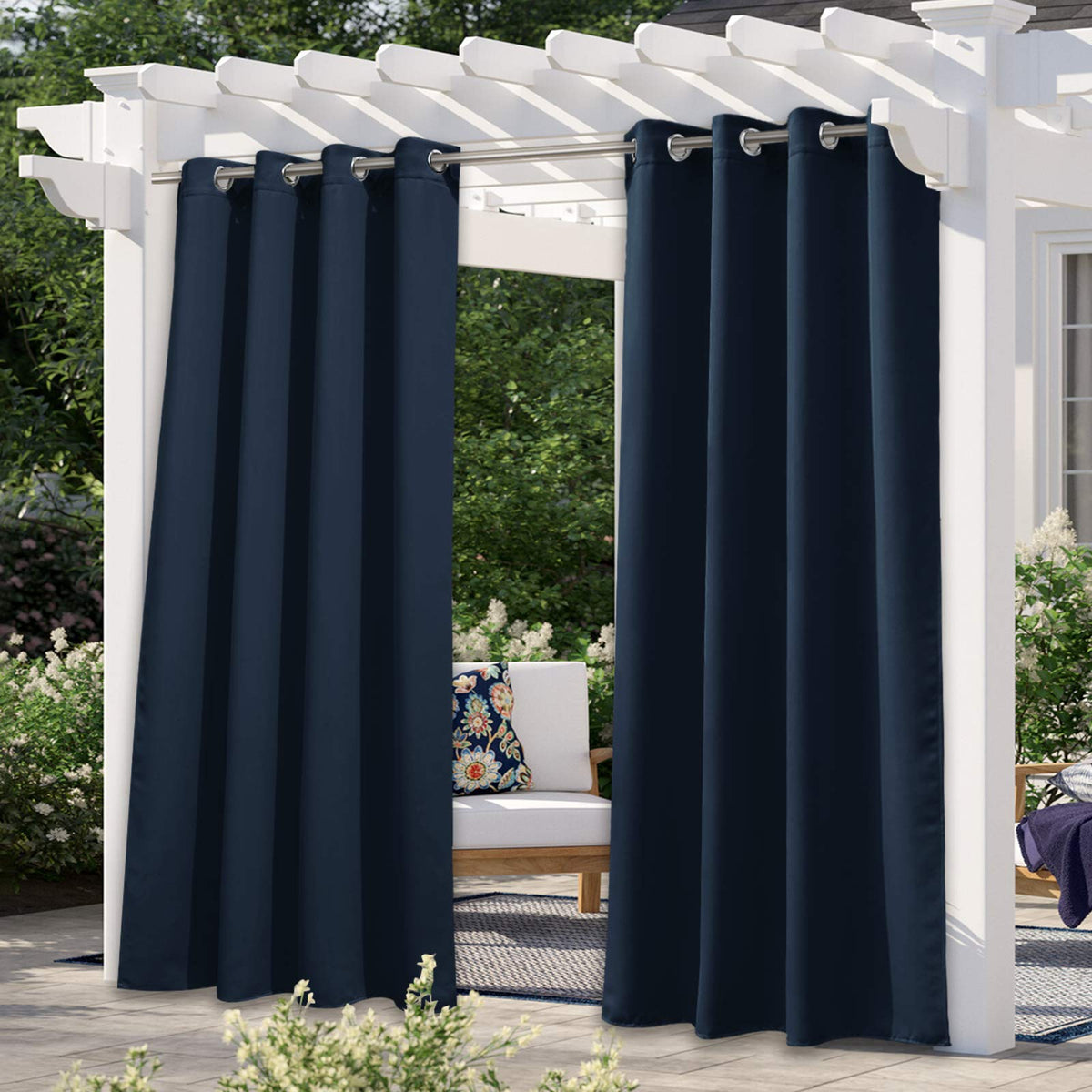 Nicetown Navy Blue Outdoor Curtain For Patio Waterproof, Living Room Darkening Sunlight Blocking & Thermal Insulated Vertical Dr